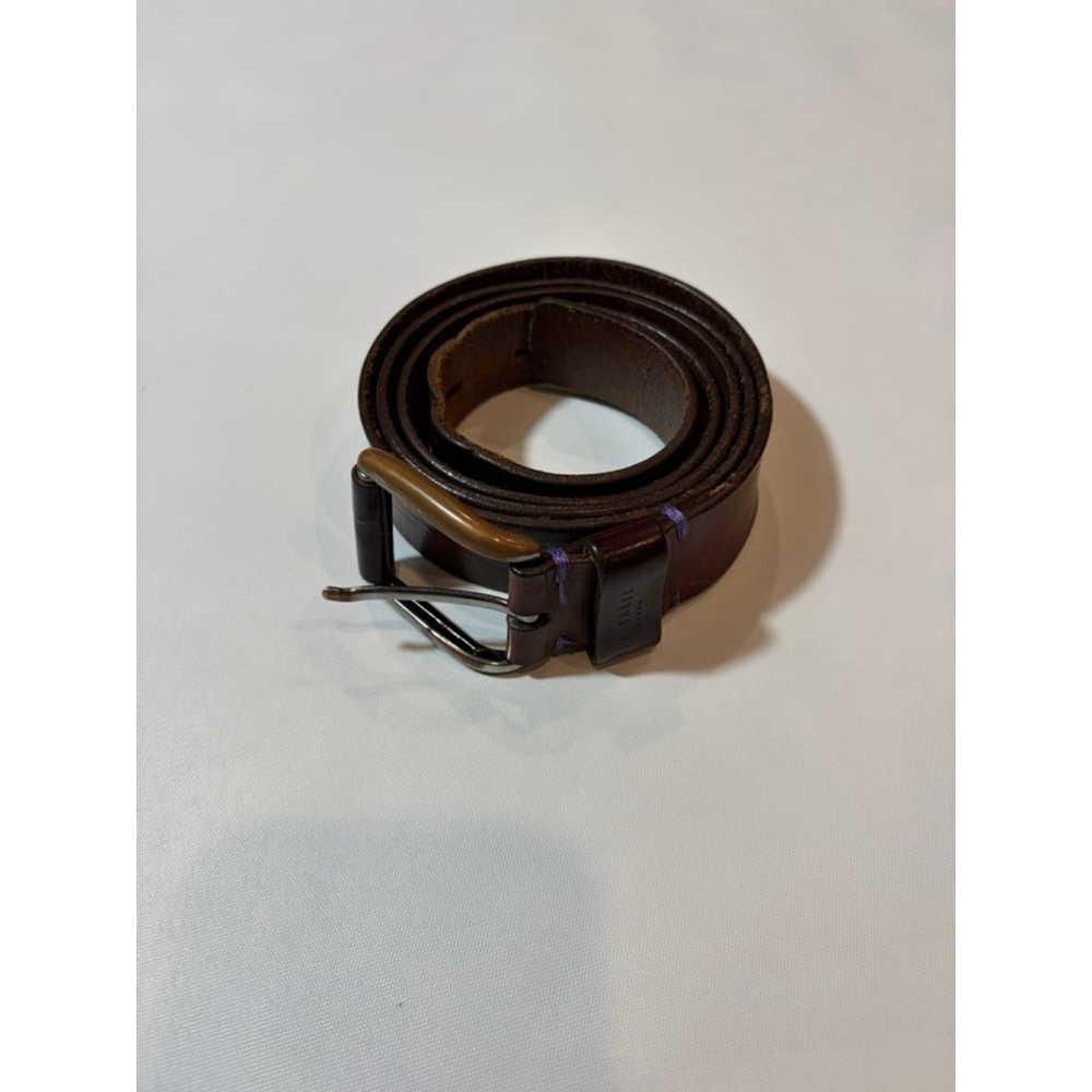 Ted Baker London Brown Leather Belt Purple Stitch Size 38 Classic